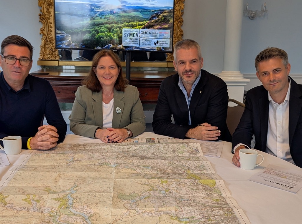 Greater Manchester Mayor Andy Burnham, East Midlands Mayor Claire Ward, South Yorkshire Mayor Oliver Coppard, Jon Pearce MP, Peak Partnership, p East Midlands Combined Authority